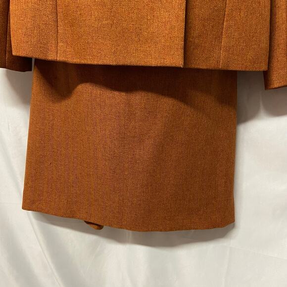 Le Suit Skirt Suit 2 Piece Size 14 Rusty Brown Spice Rhone Weave Business - Picture 5 of 11
